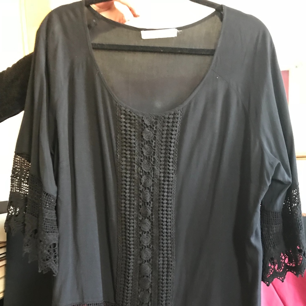70s style lace & macrame blouse, 2X, fitted. NWOT